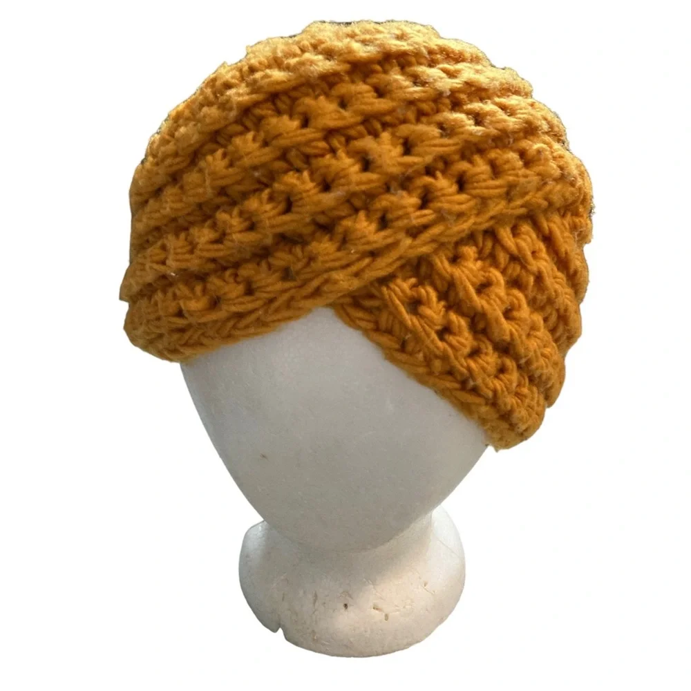 Knit Hat Turban Style Outerwear 100% Acrylic Warmth Stylish Mustard Yellow Gold